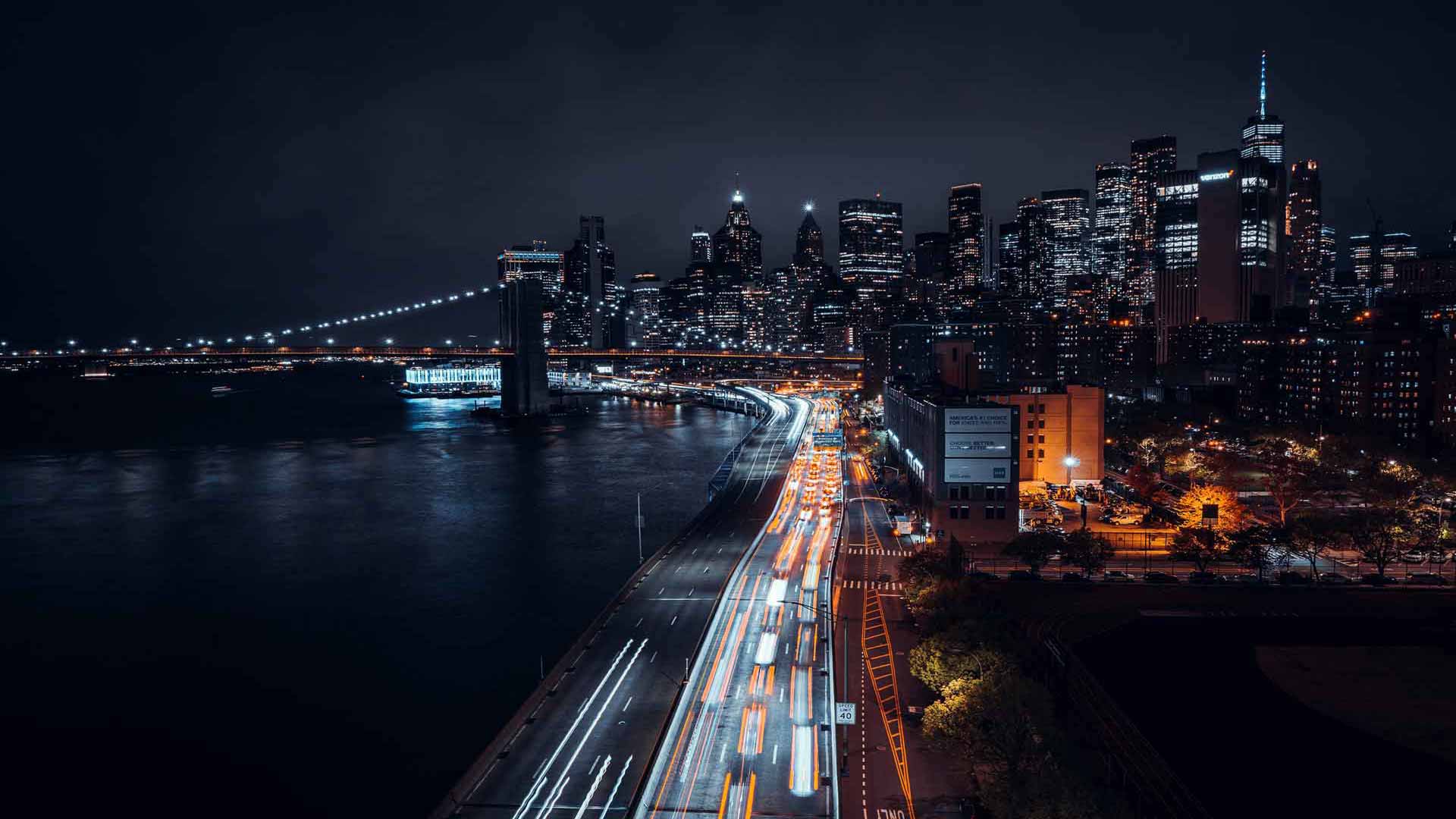 曼哈顿大桥 夜景美国纽约 5K壁纸