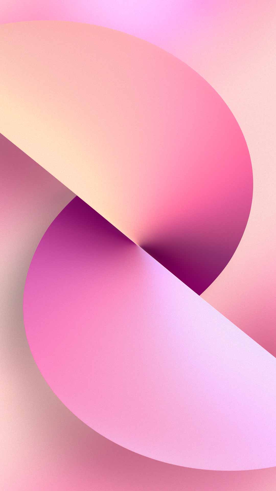iPhone 13 官方粉色壁纸，采用扭曲设计，适用于浅色模式