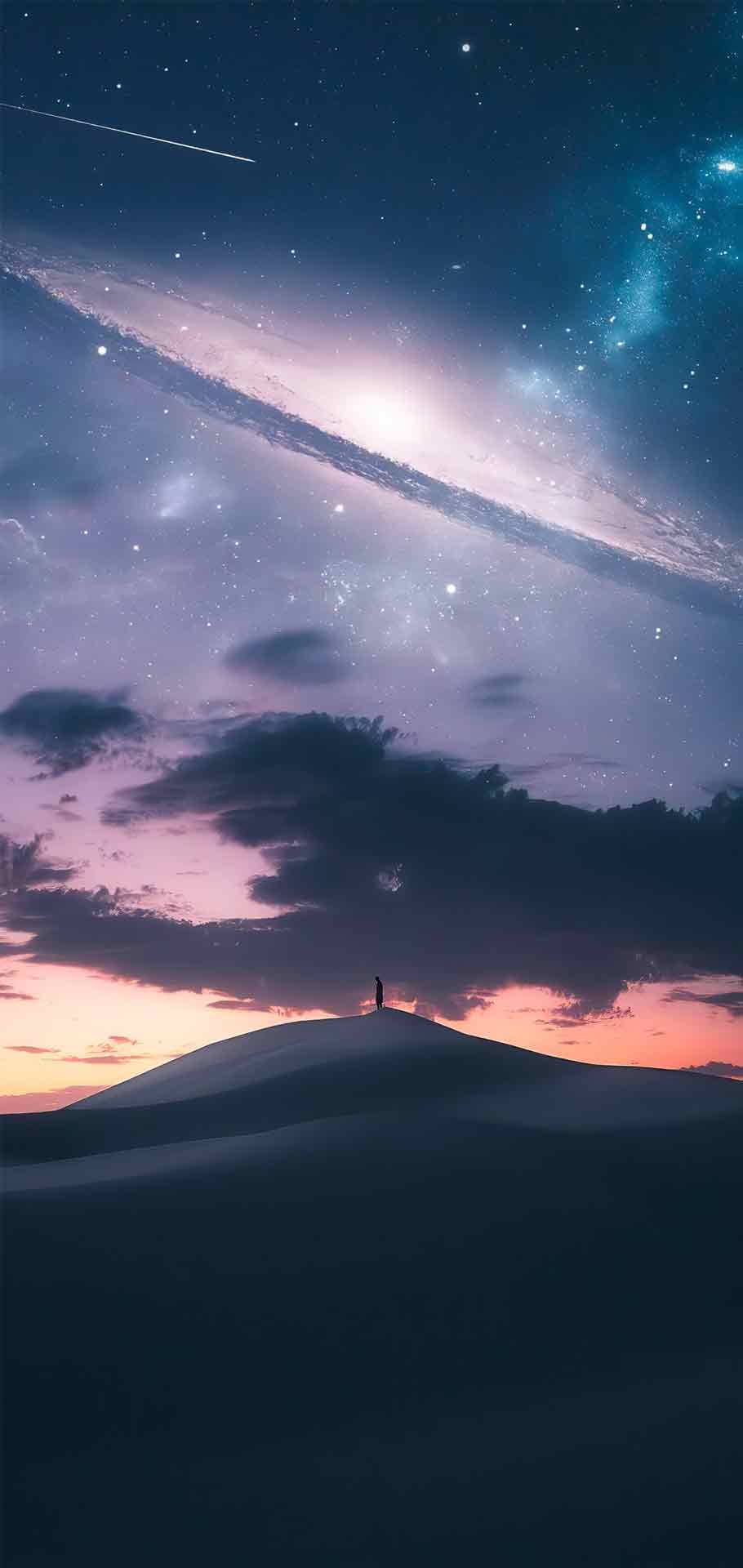 沙漠上空的落日星系 iPhone 奇幻壁纸
