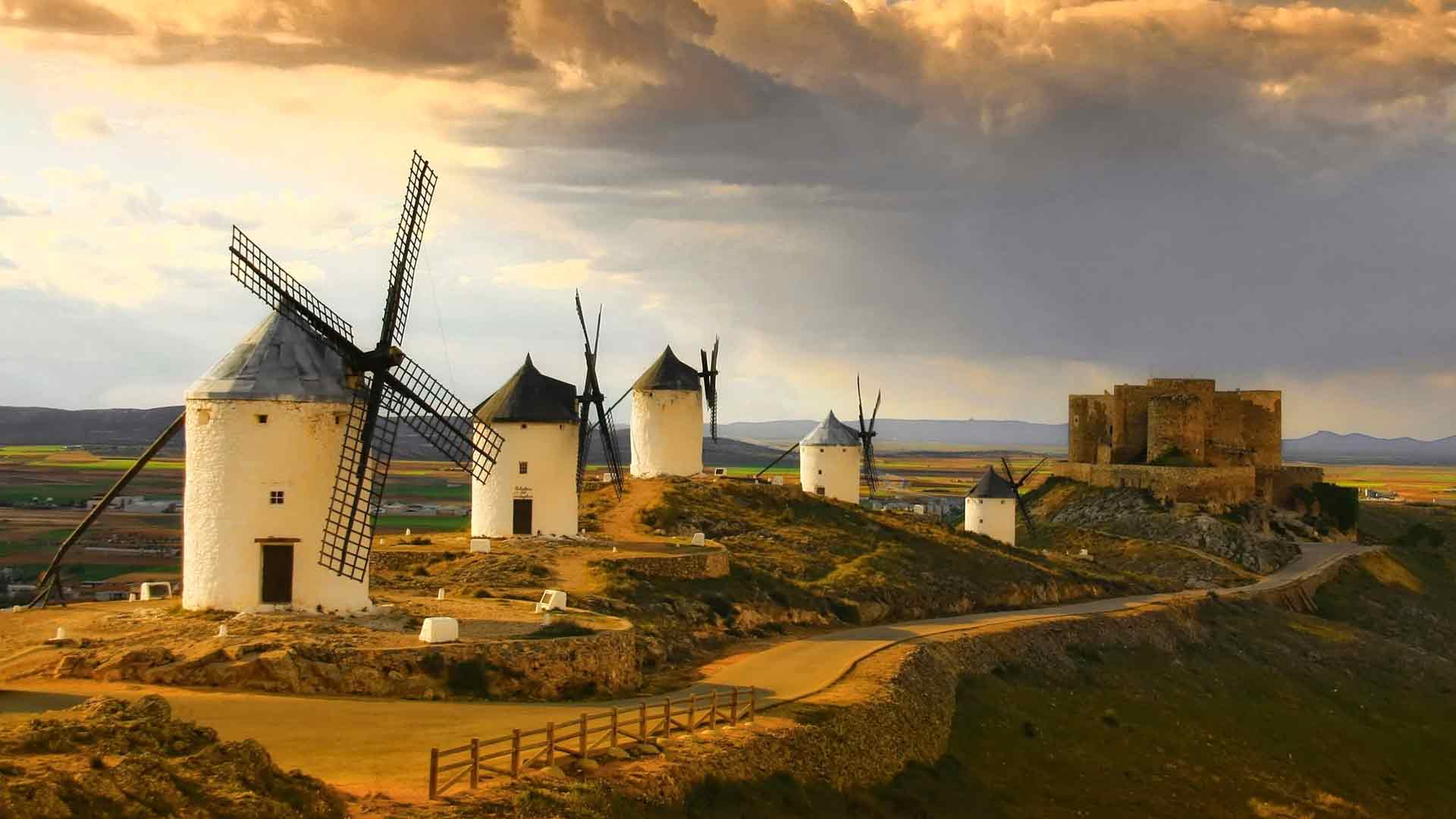 卡斯蒂利亚-拉曼恰的风车，西班牙 必应壁纸