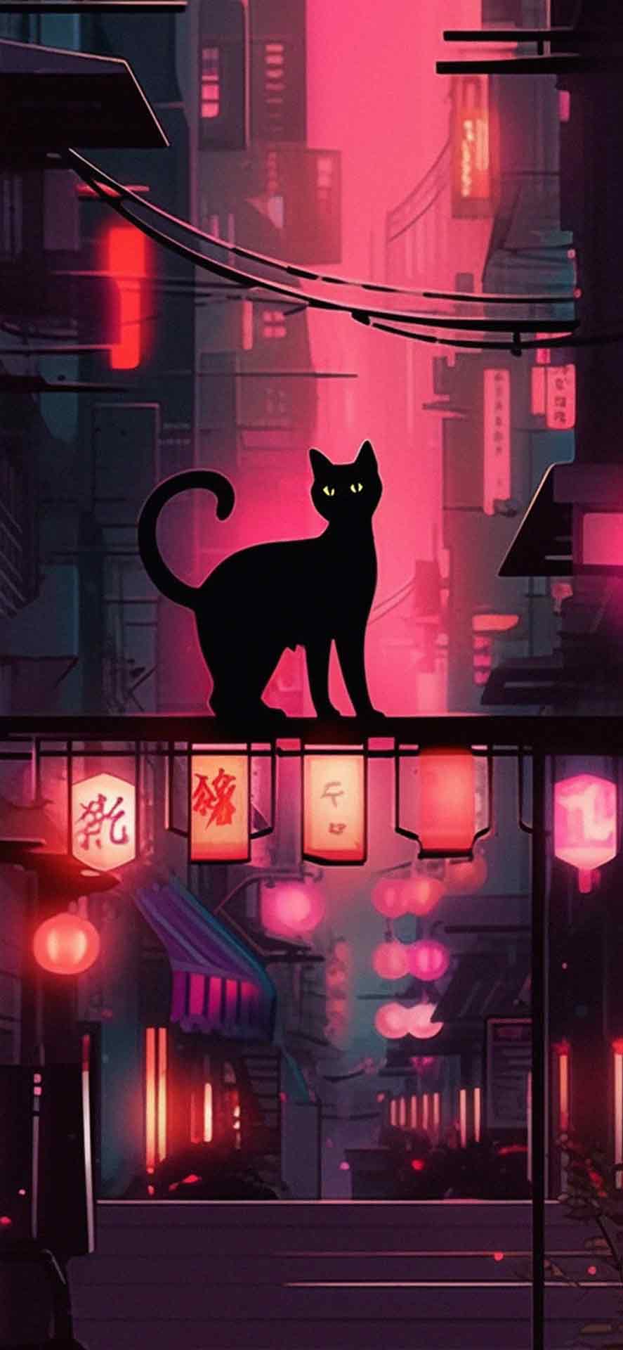 唐人街艺术壁纸中的黑猫