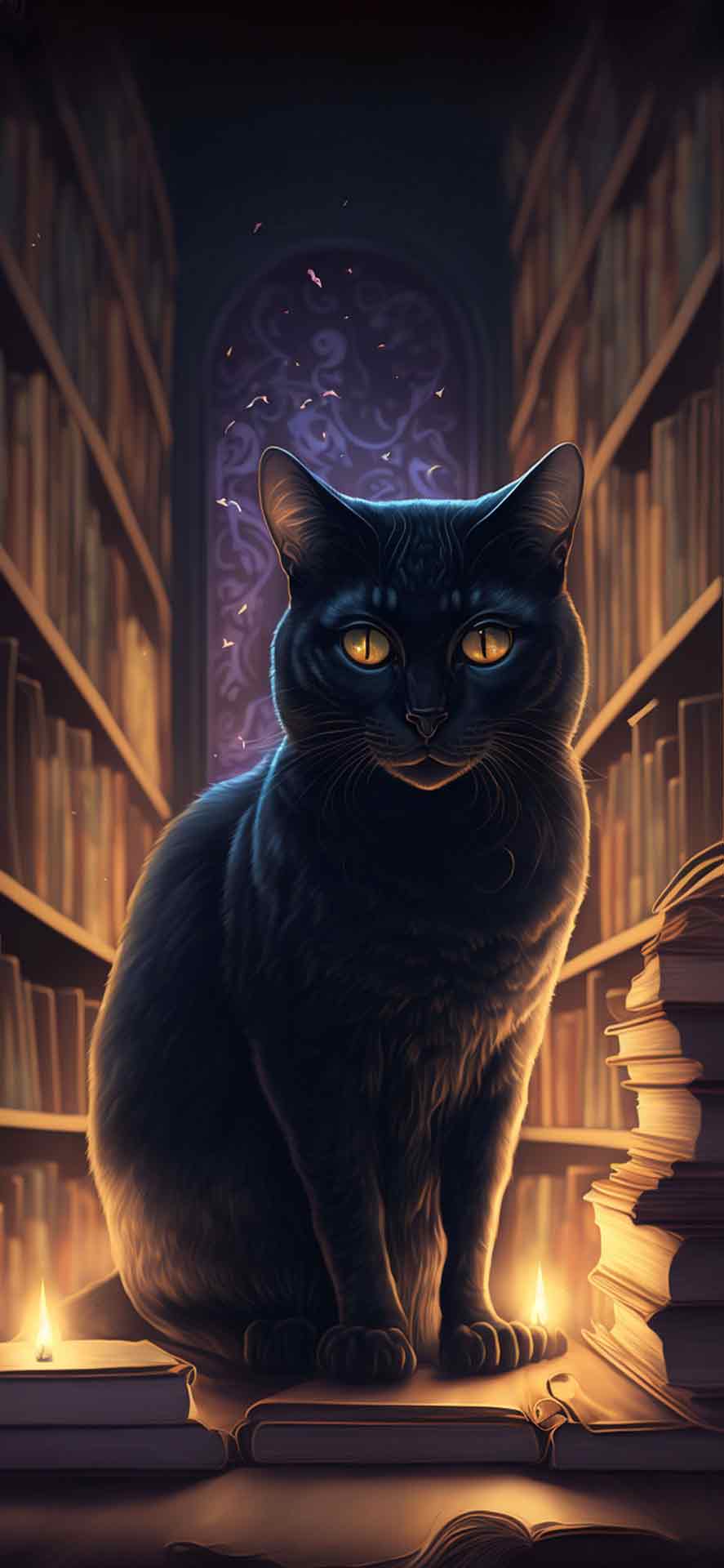 图书馆壁纸中的黑猫