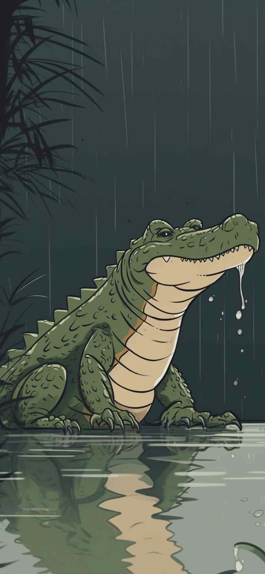 鳄鱼和雨深绿色壁纸