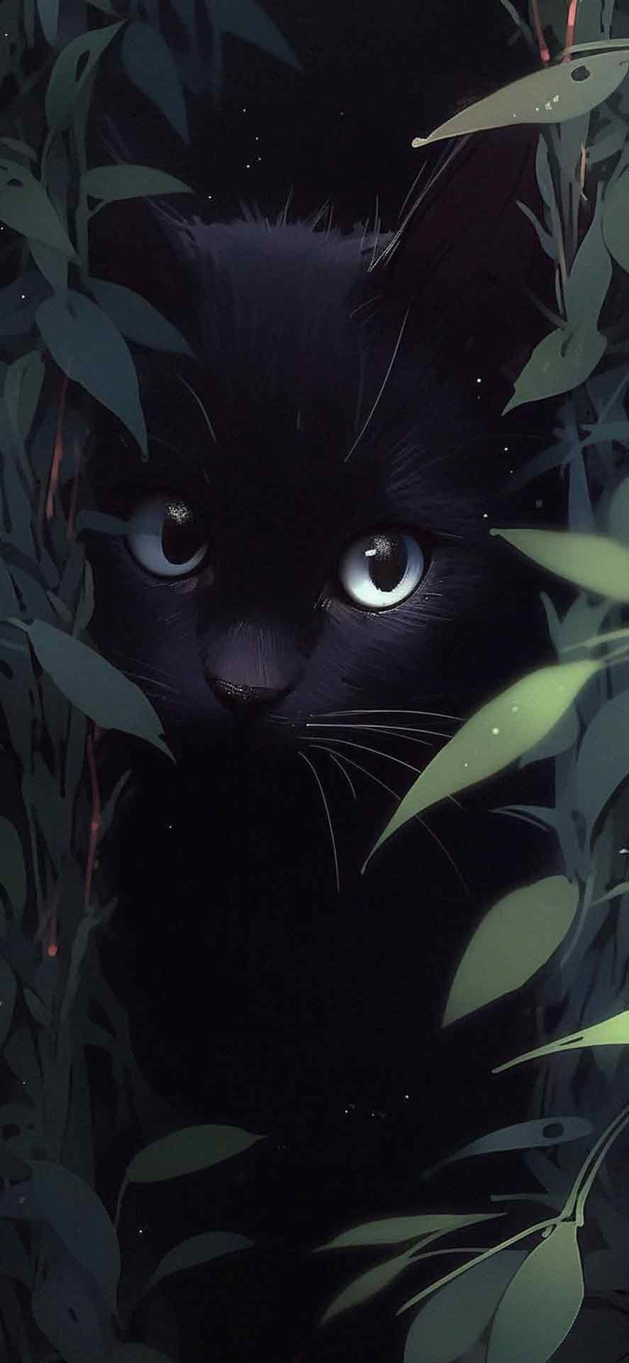 可爱的黑猫在草丛中唯美壁纸