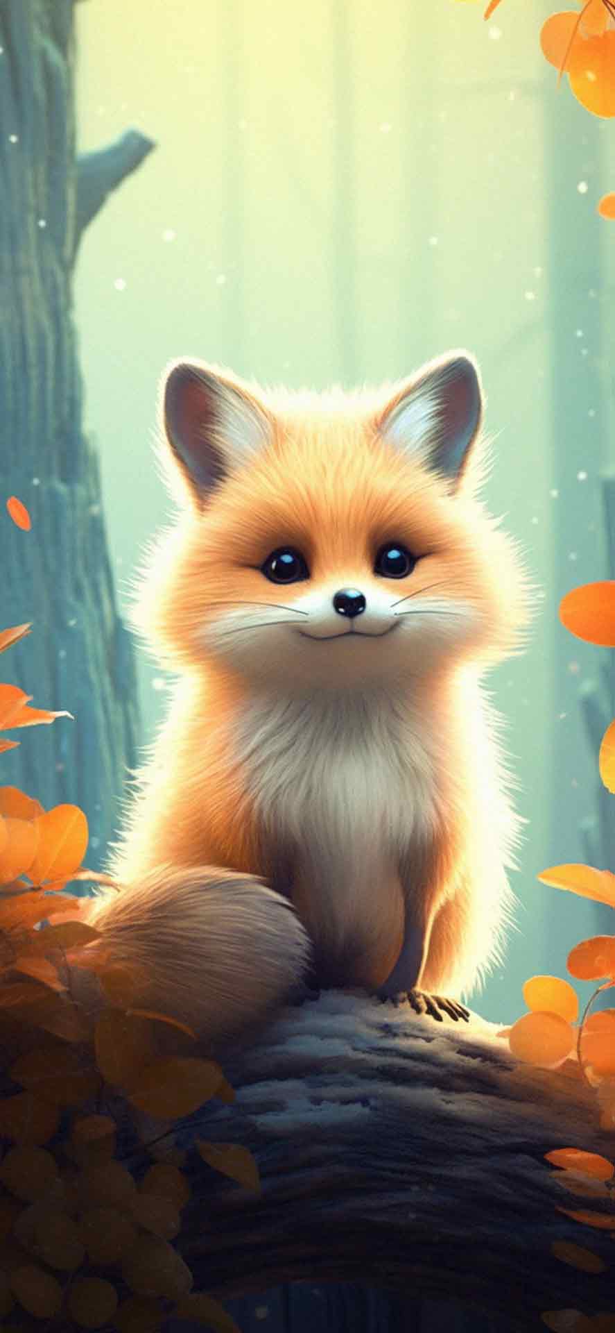 森林艺术壁纸中的可爱狐狸