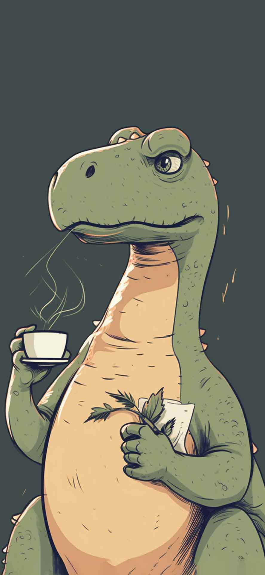 恐龙与杯子深绿色壁纸
