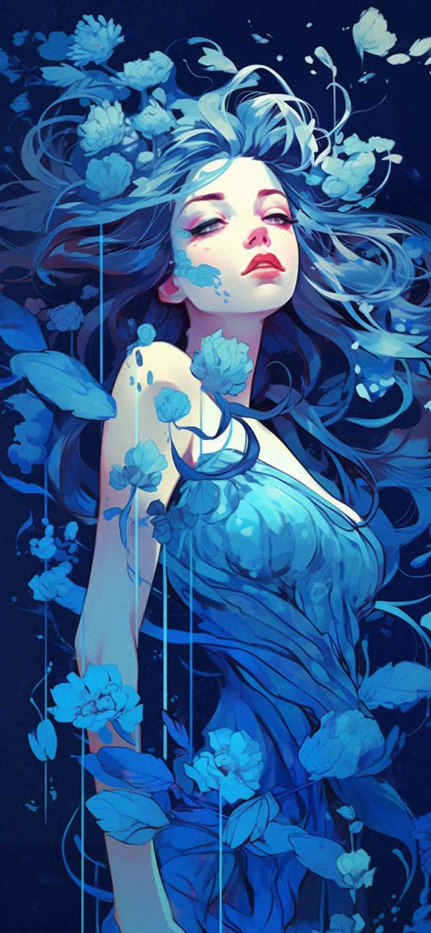 神秘女孩蓝色艺术壁纸