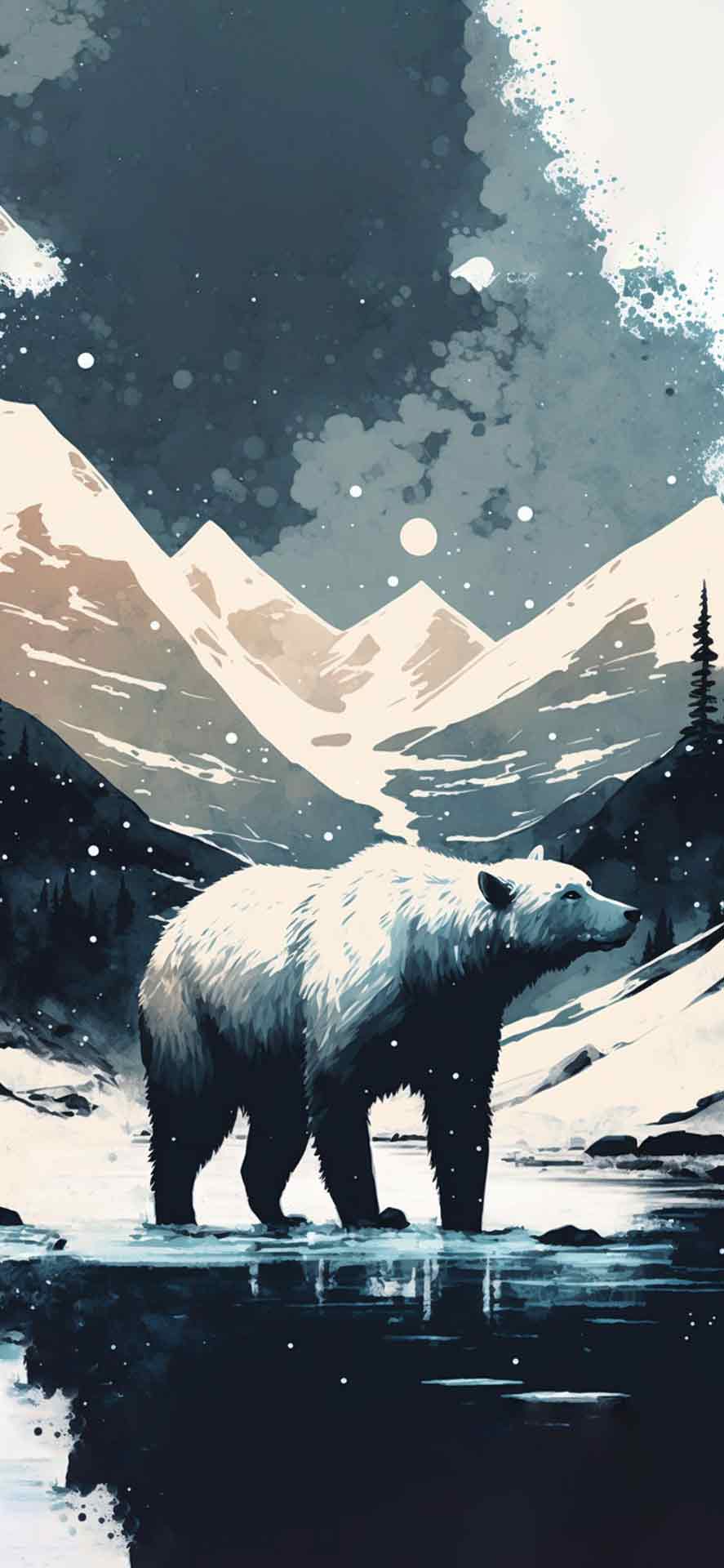 北极熊和山脉艺术壁纸
