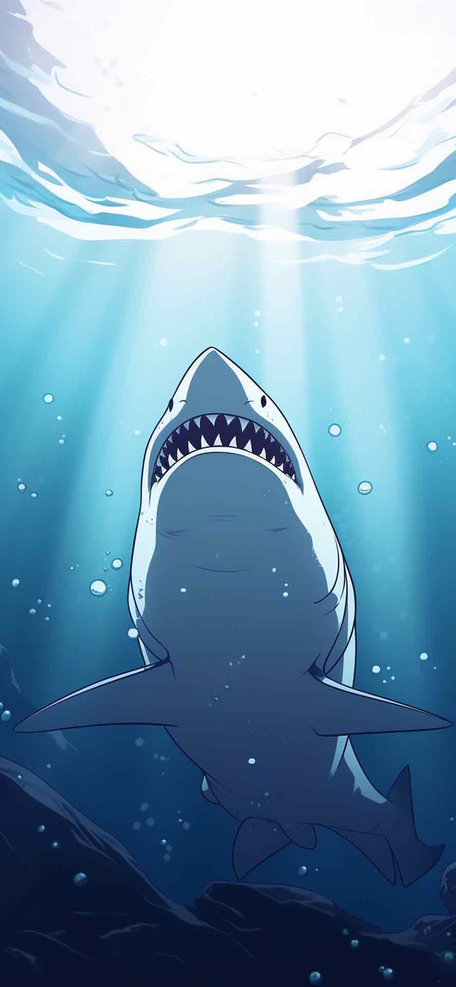 水蓝色壁纸中的白鲨