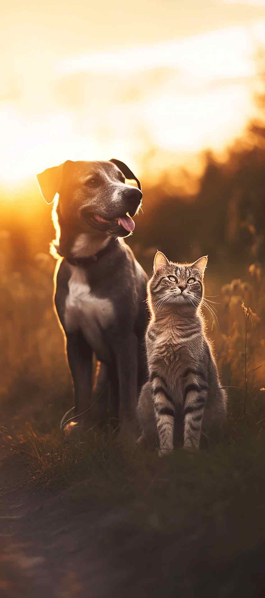 猫和狗日落壁纸