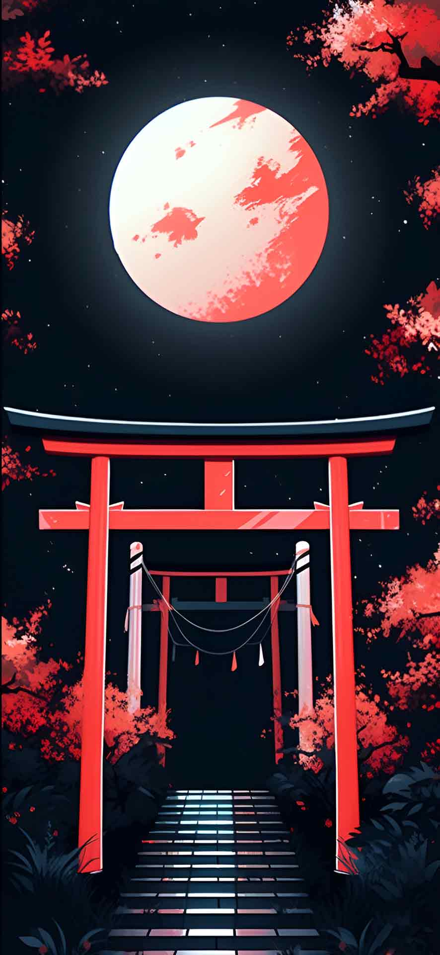 唯美日本拱门和满月壁纸