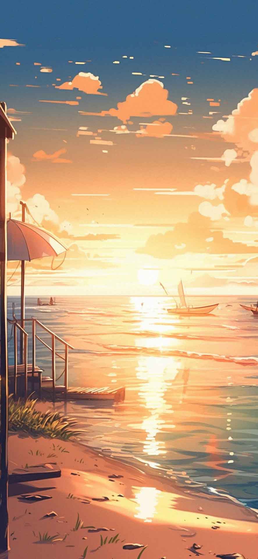 美丽的日落海滩壁纸