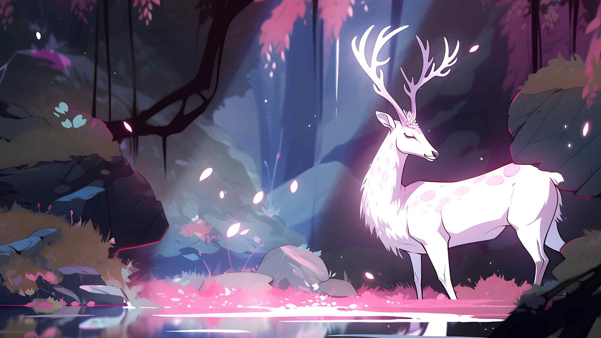 美丽的白鹿在森林桌面壁纸