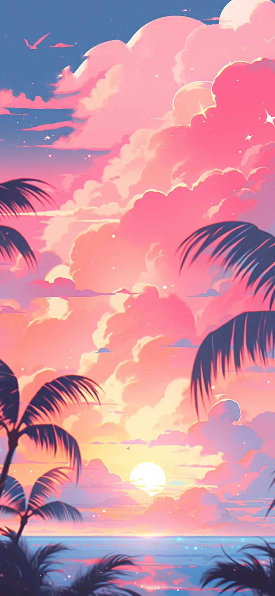 棕榈树和粉红色的云朵夏季壁纸