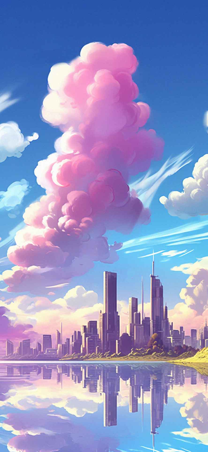 粉红云彩和大都市艺术壁纸