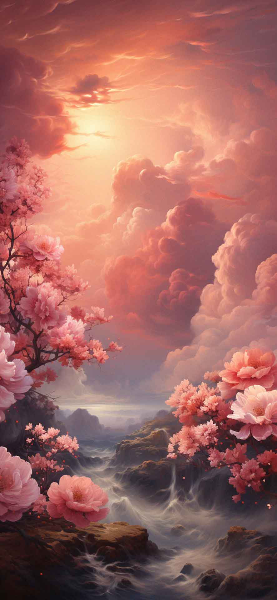 粉红色的花朵和云朵艺术壁纸