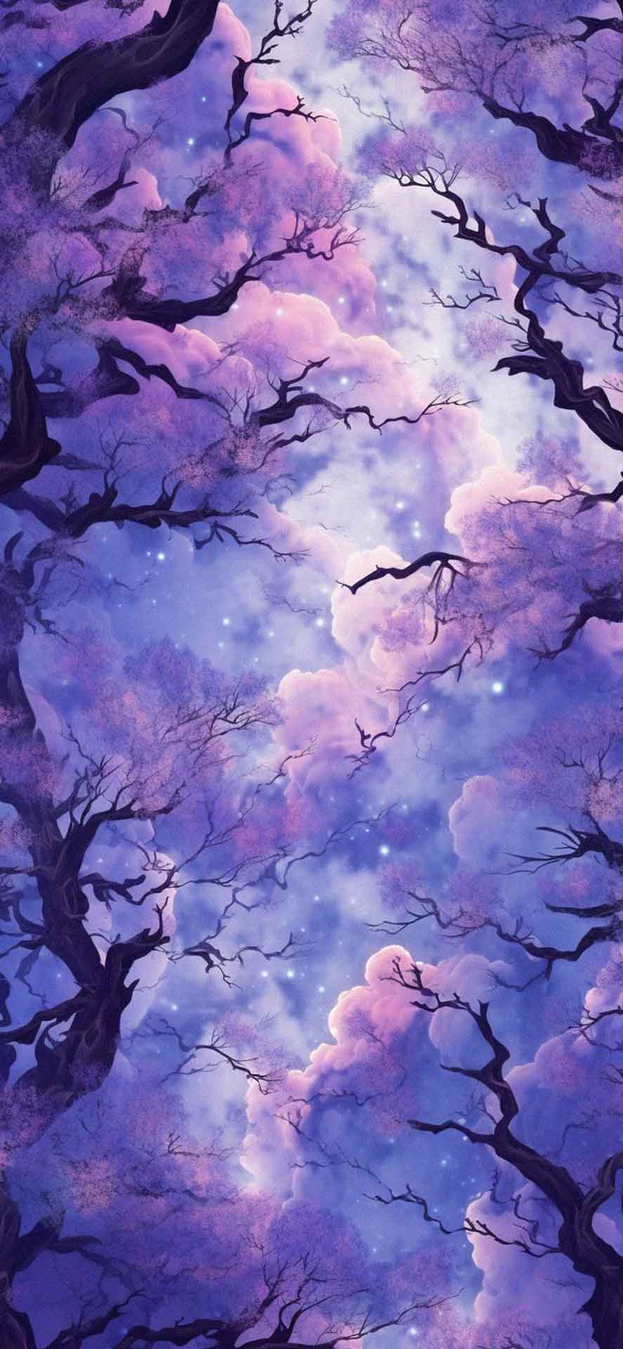 树和云紫色壁纸