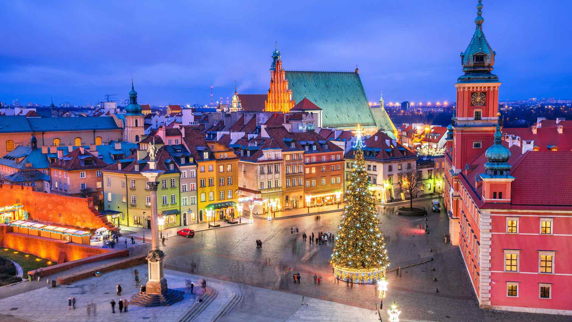 城堡广场的圣诞树，华沙古城，波兰