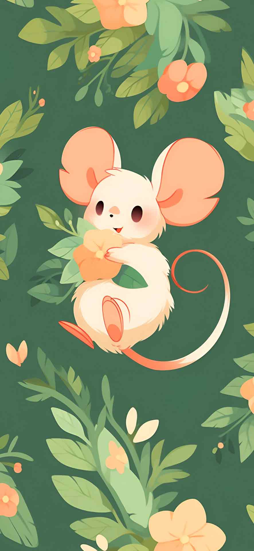 可爱的老鼠与粉红色的花朵壁纸
