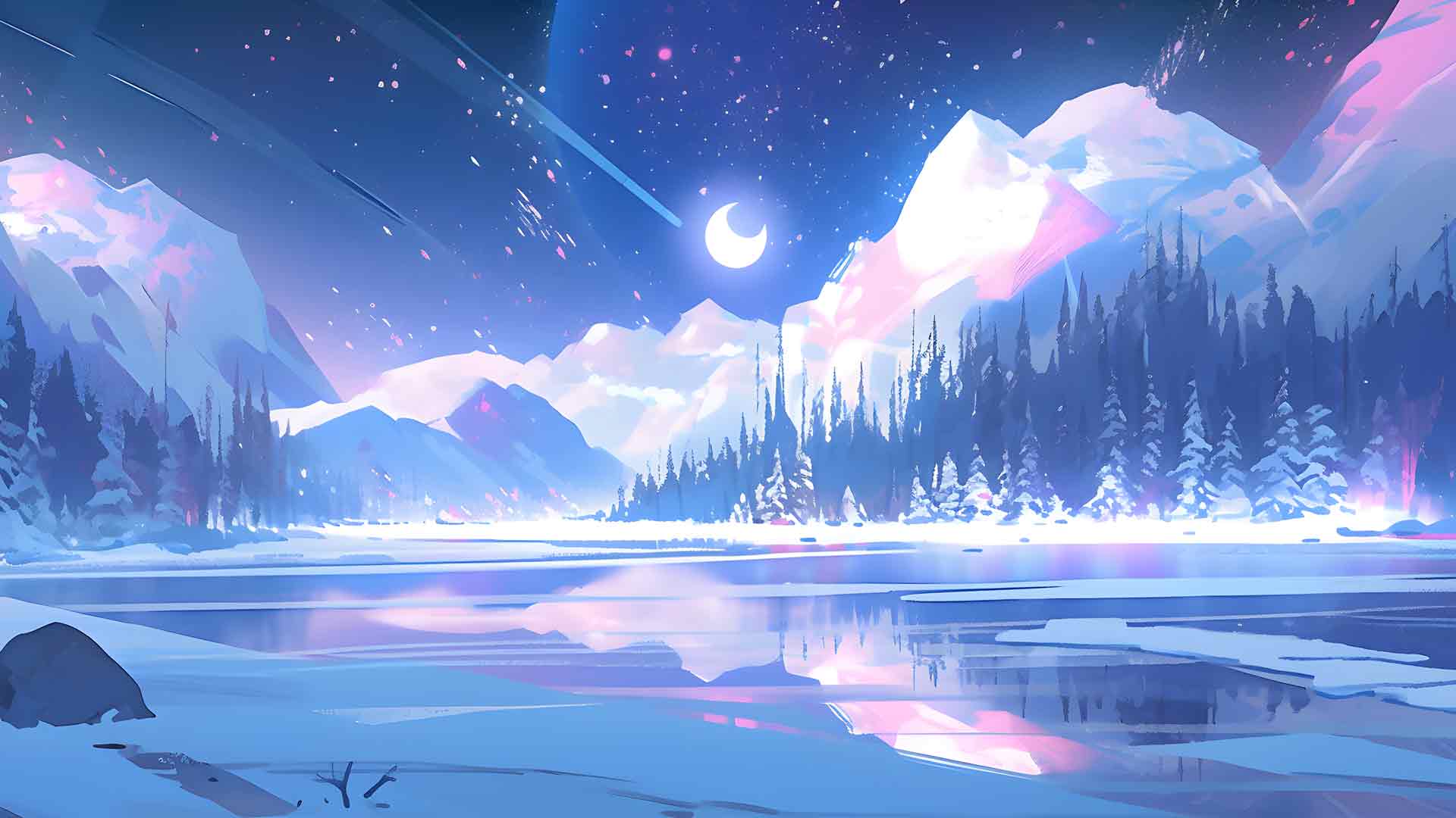 阿拉斯加夜空和湖泊桌面壁纸