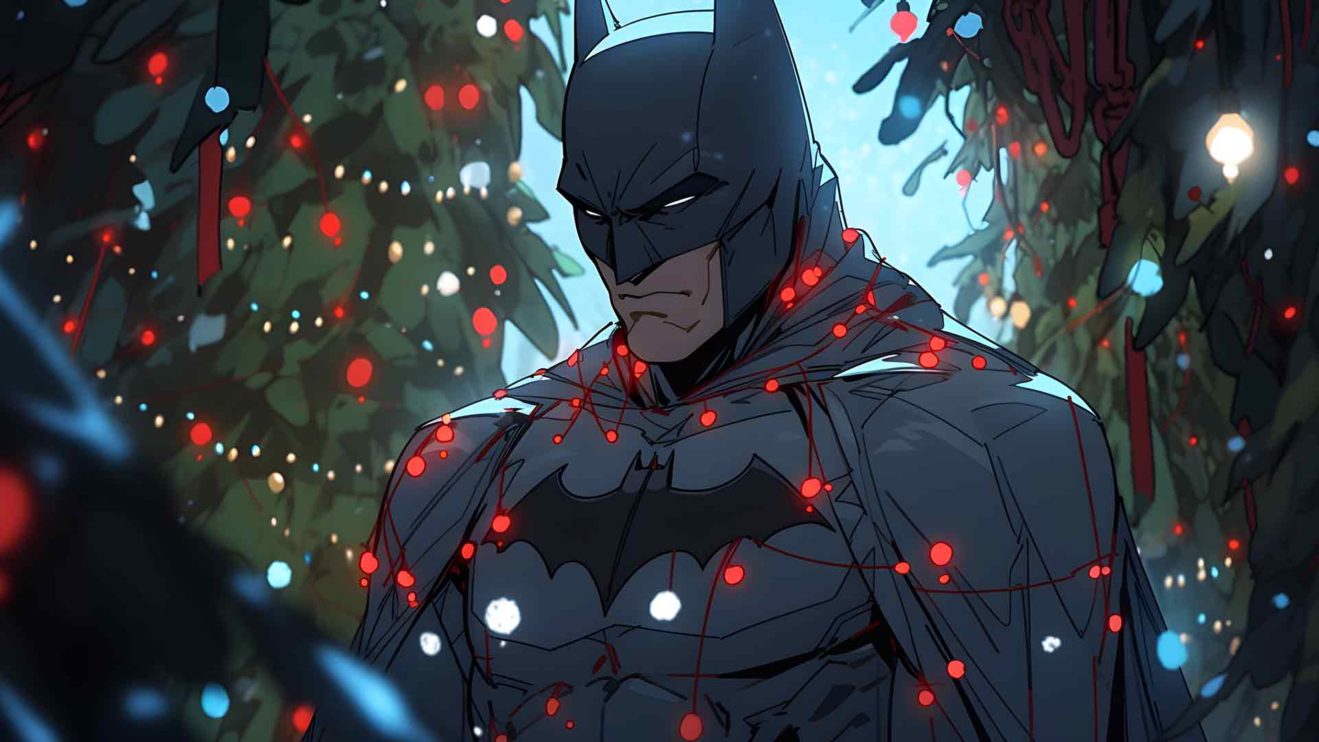 蝙蝠侠在圣诞灯饰桌面壁纸