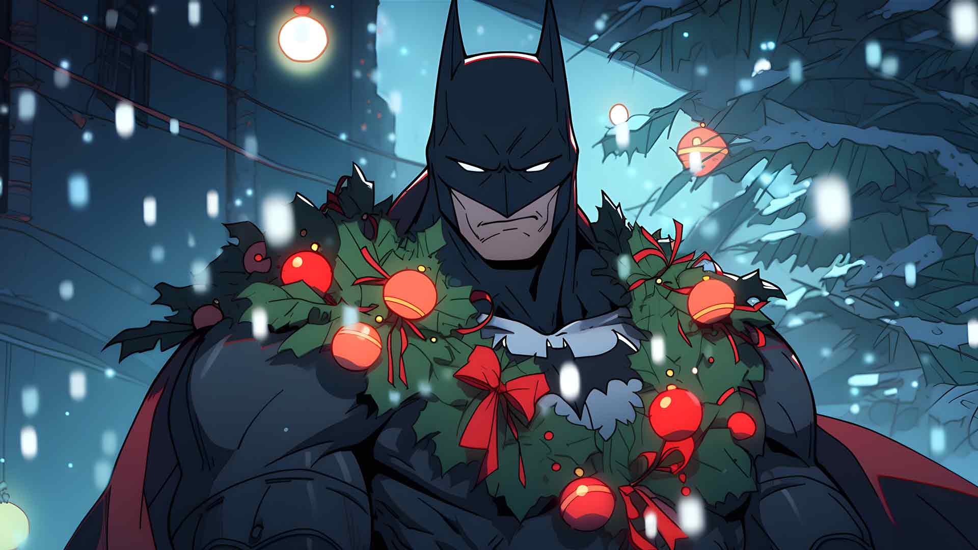 蝙蝠侠在圣诞花环桌面壁纸