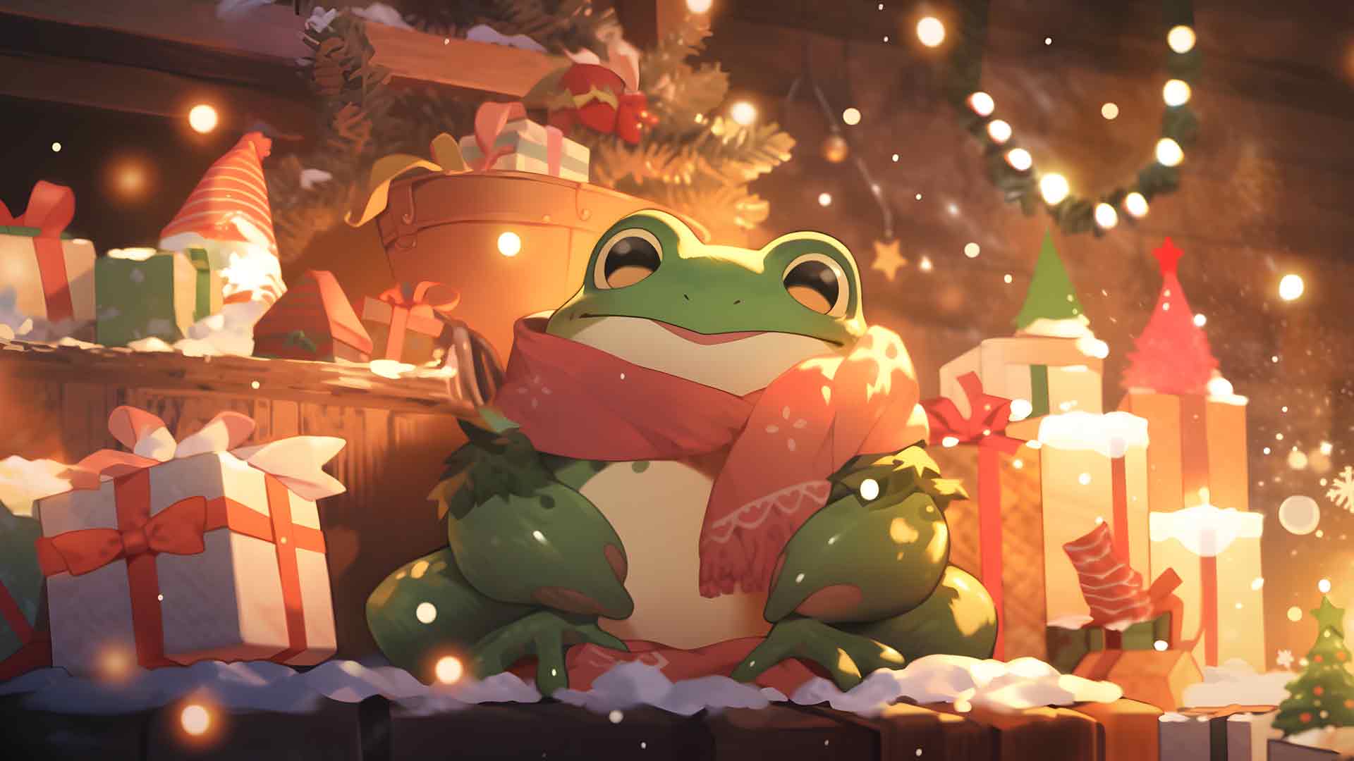 圣诞青蛙与礼物桌面壁纸