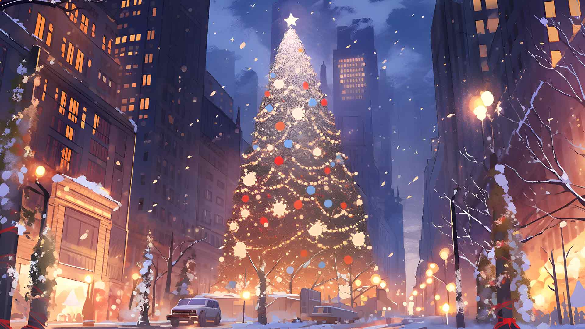 纽约街头的圣诞树桌面壁纸