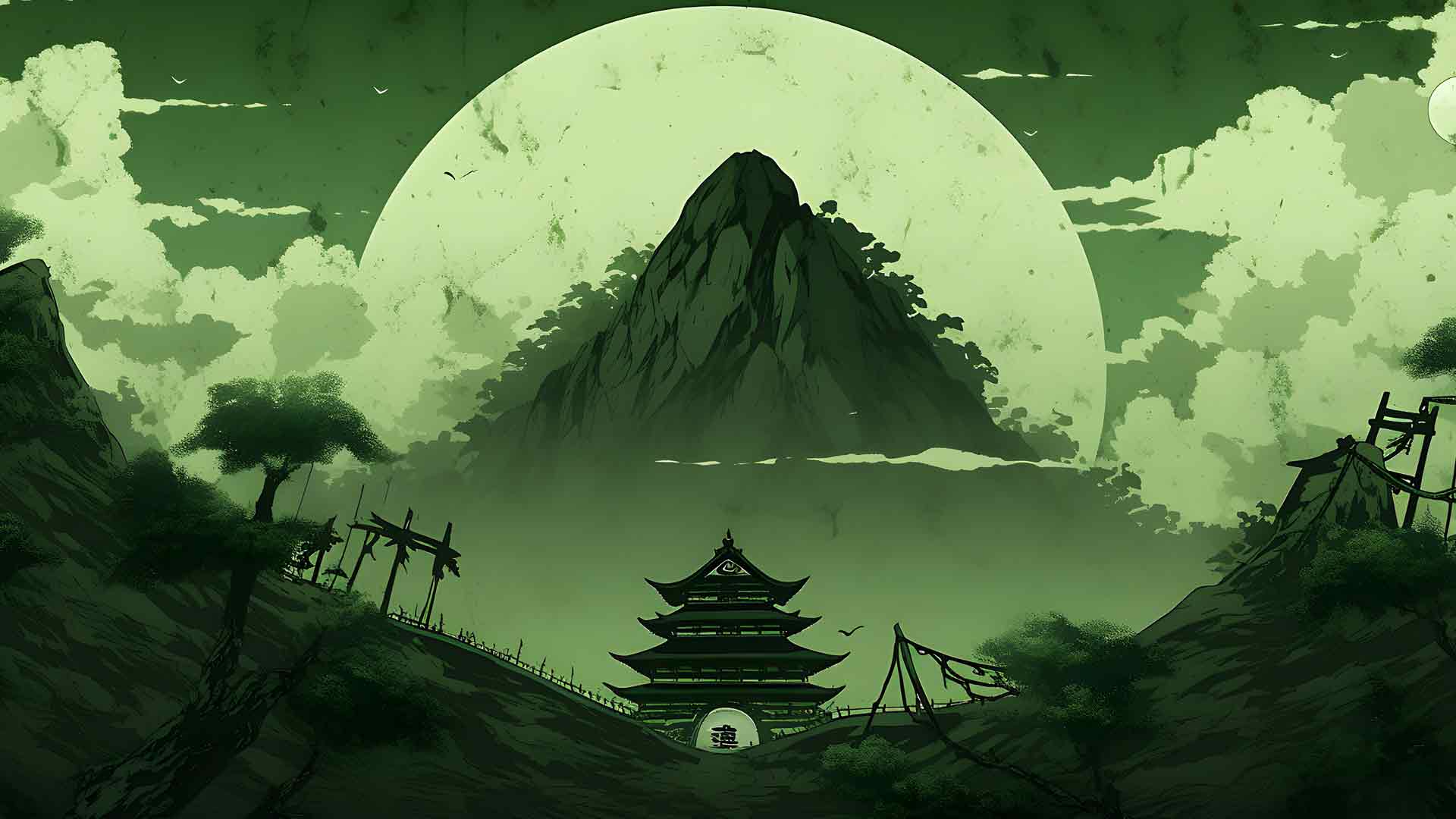 日本宝塔绿山桌面壁纸