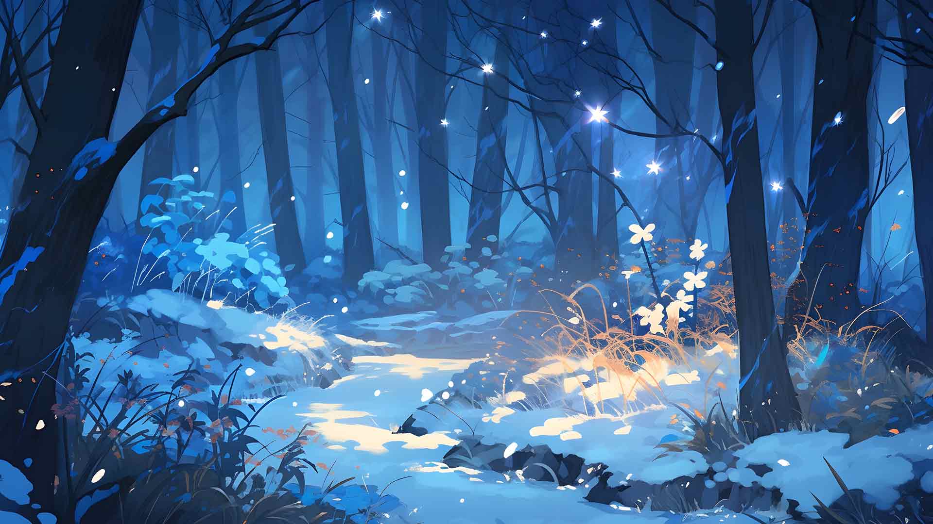 魔法冬季森林蓝色桌面壁纸