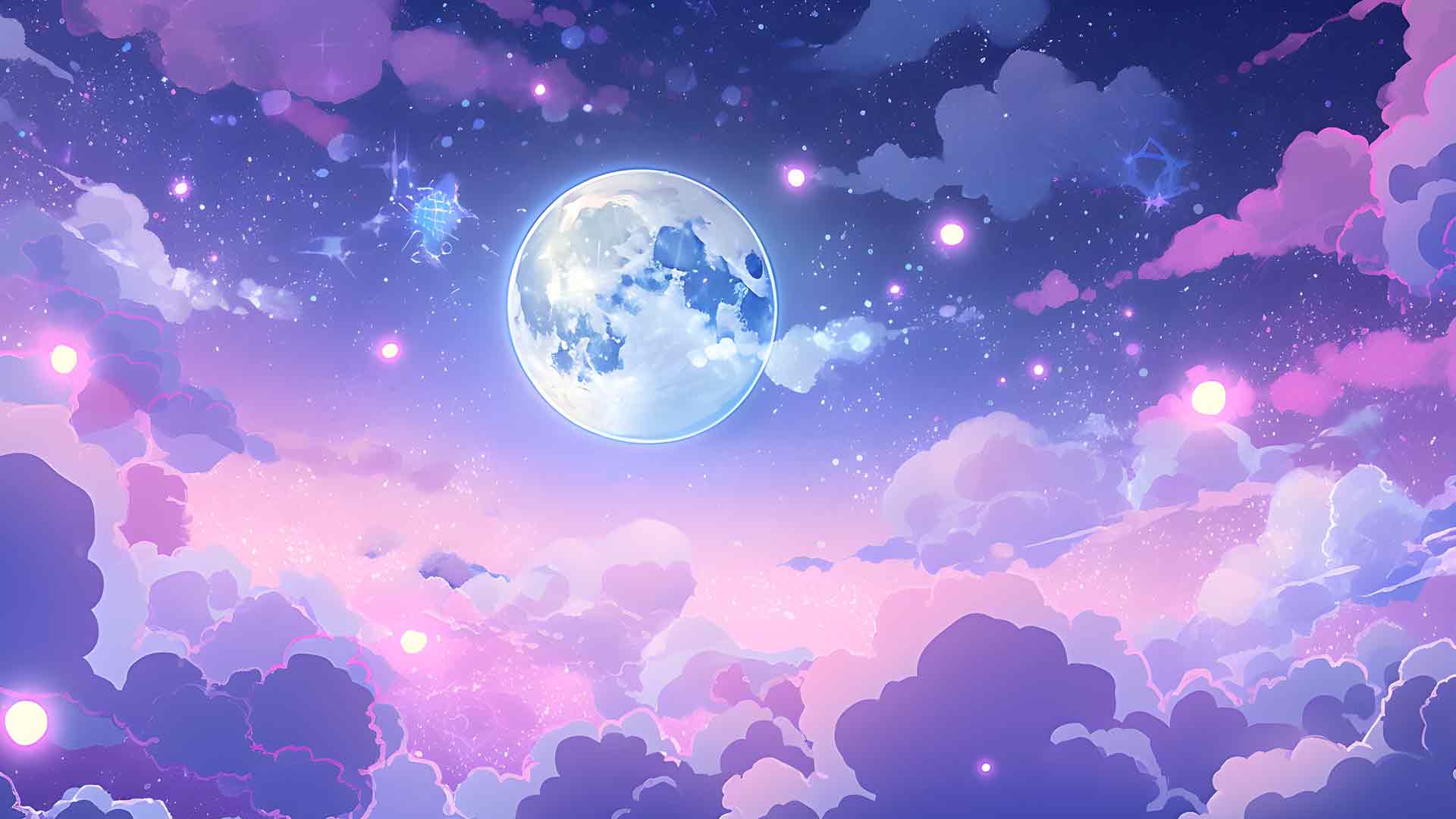 紫色云彩和太空月亮桌面壁纸