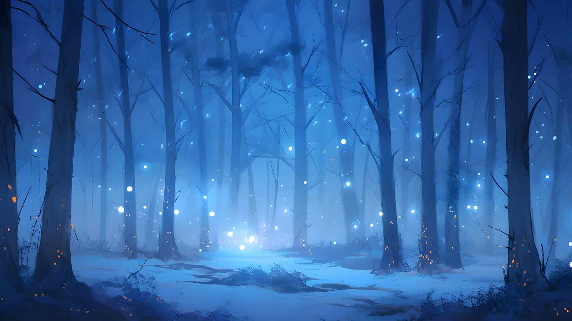 神奇的冰雪覆盖的森林夜晚桌面壁纸