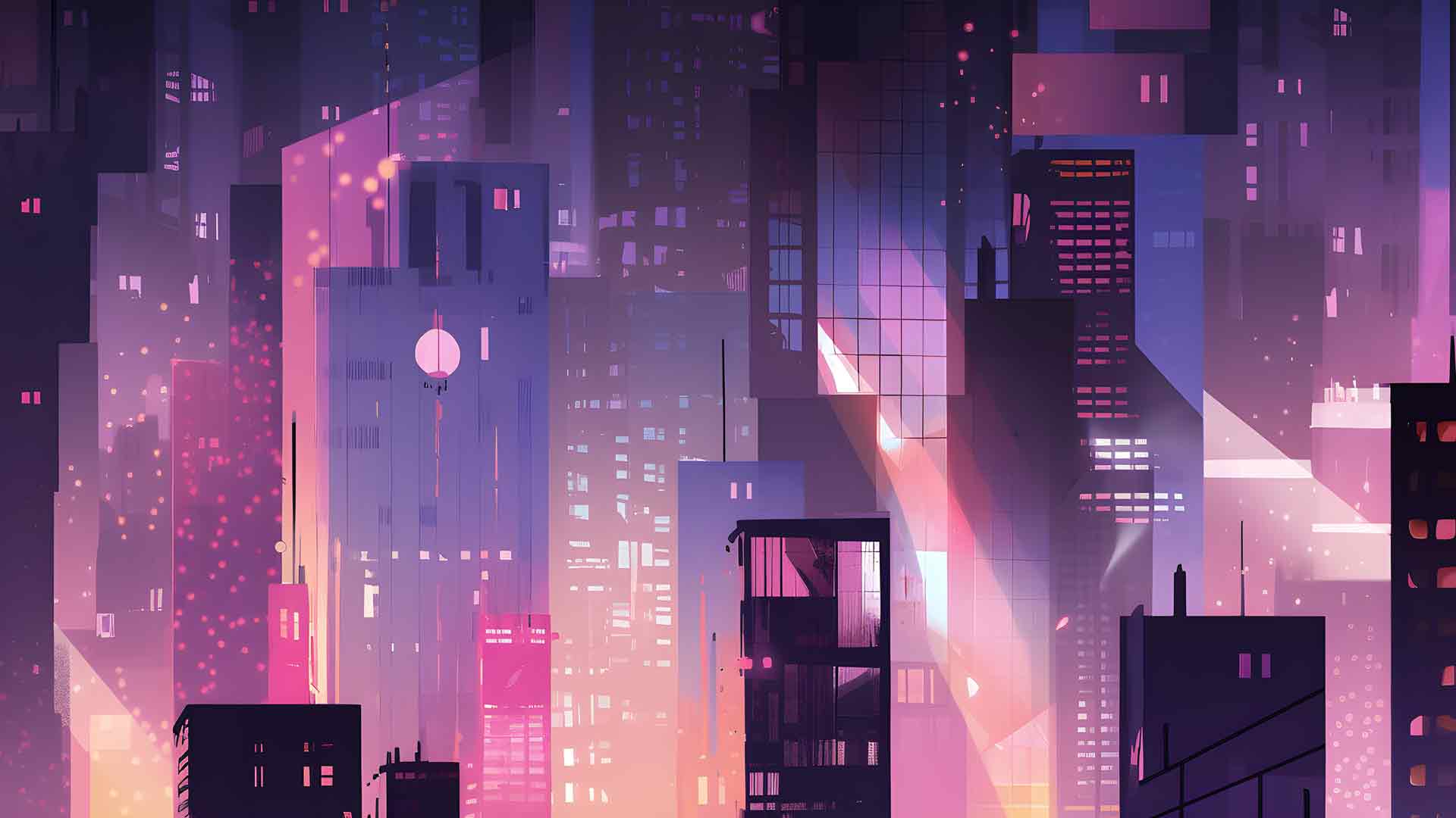 紫色城市风景桌面壁纸