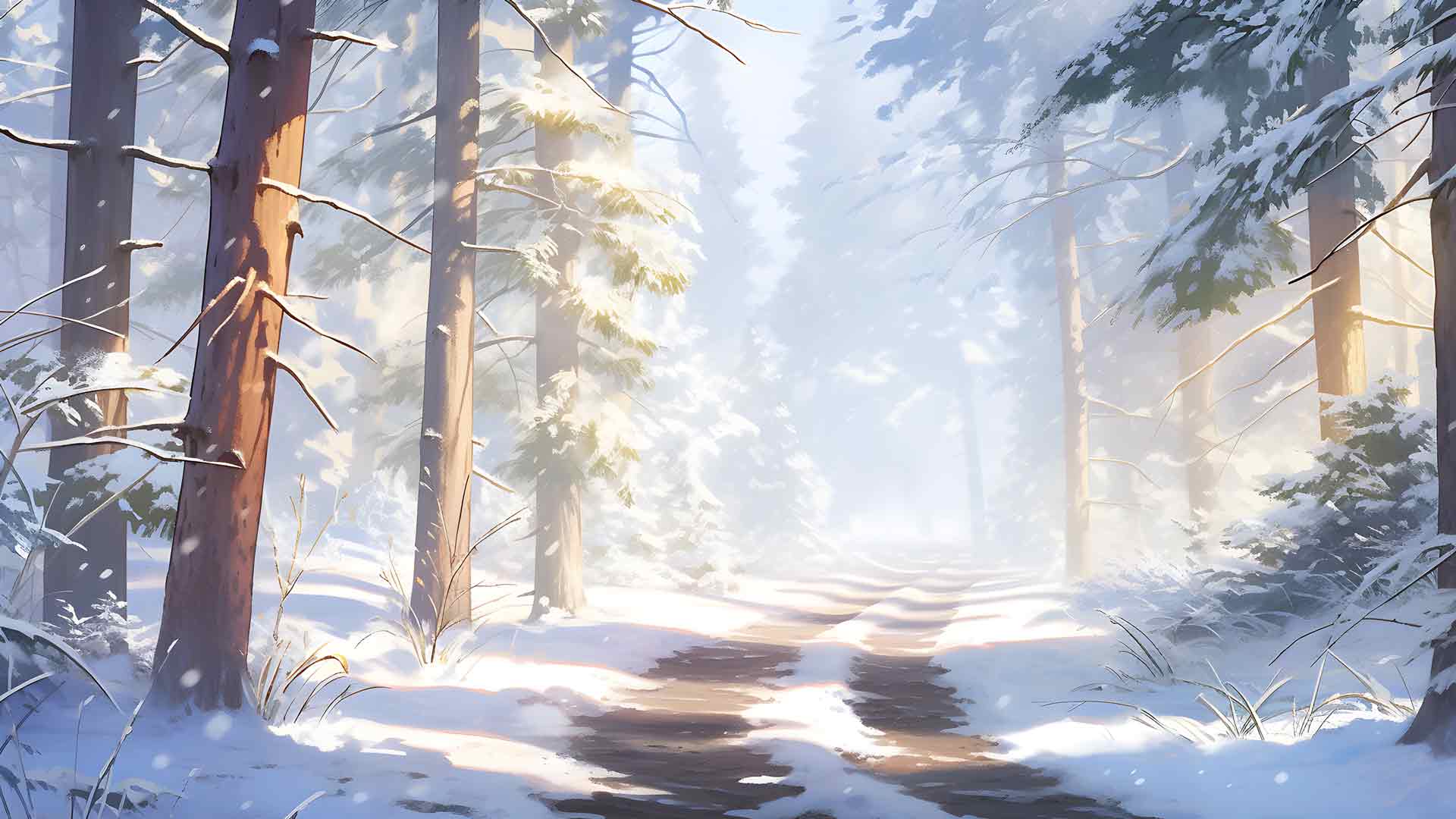 阳光明媚的冬季森林桌面壁纸