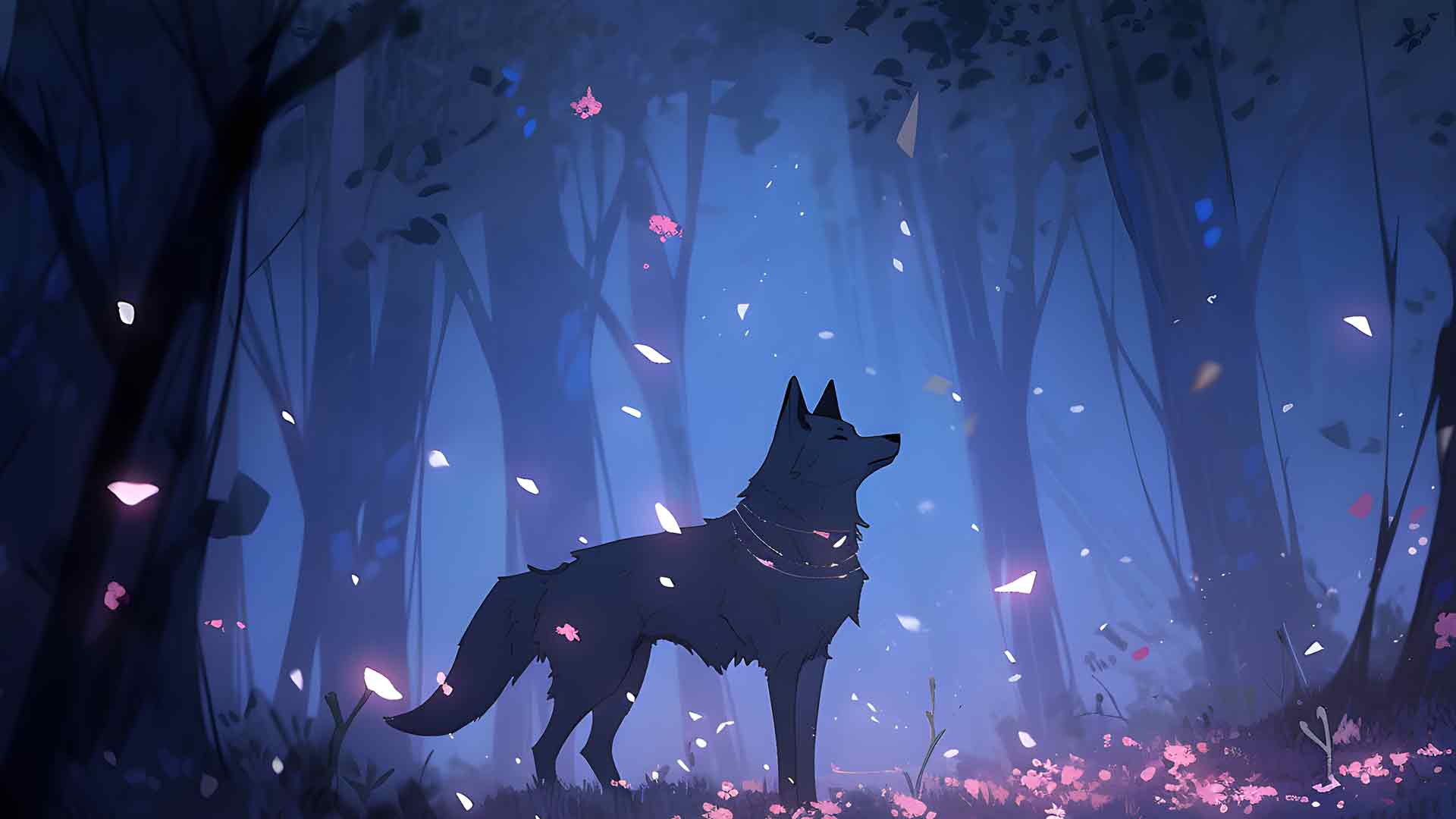 狼在紫夜森林桌面壁纸