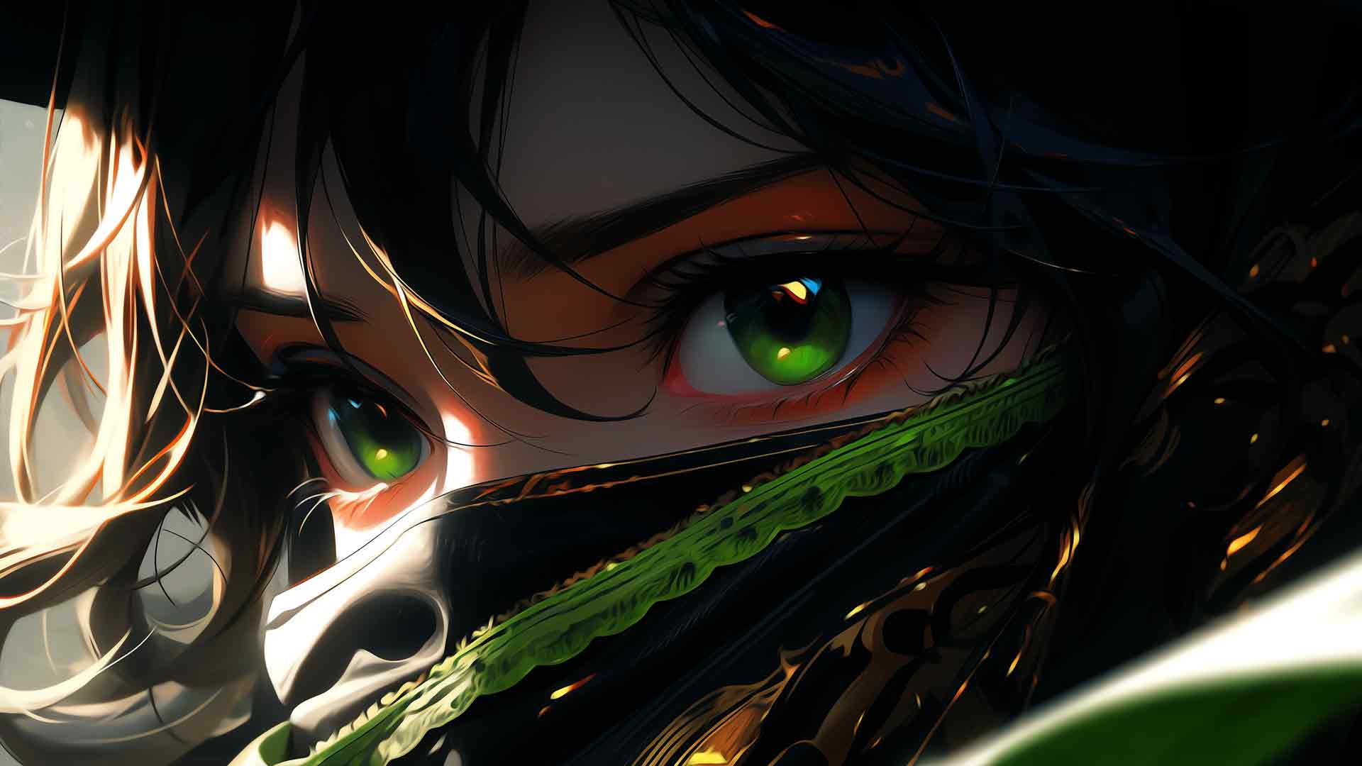 神秘的绿眼睛：动漫女孩 4K壁纸