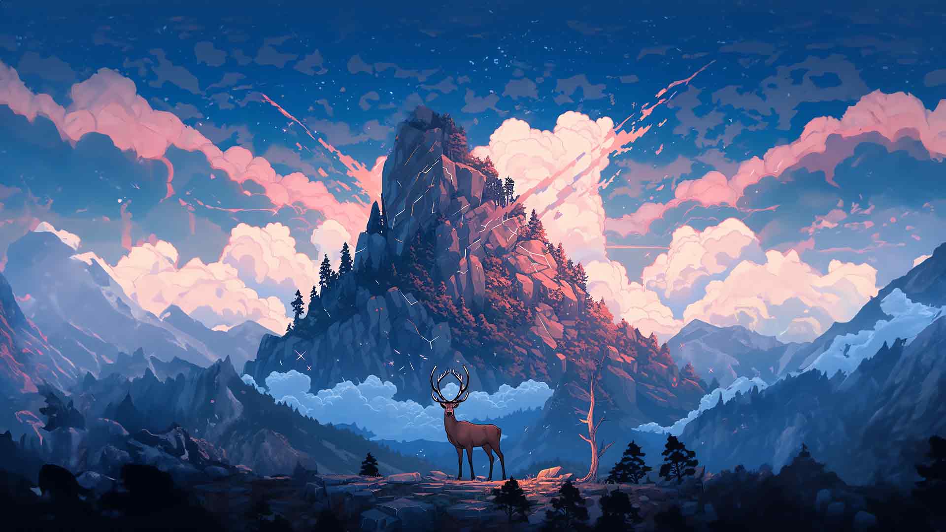 动漫荒野：大自然中雄伟的鹿 4K电脑壁纸