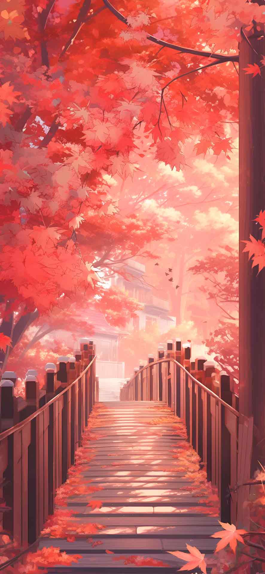 秋天的桥梁与红枫叶壁纸