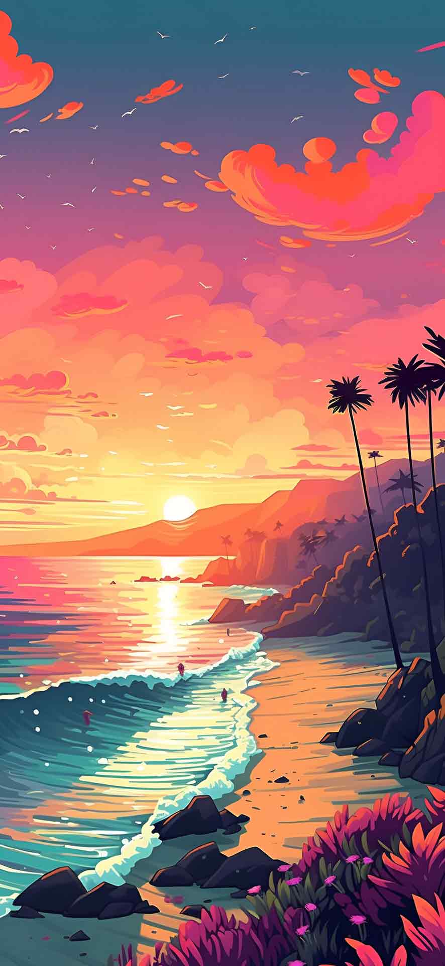 加州夏季海滩日落壁纸
