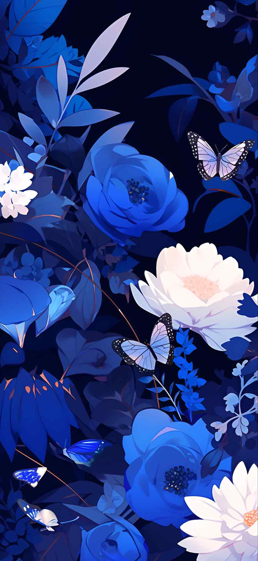 蓝色和白色的花朵美学壁纸