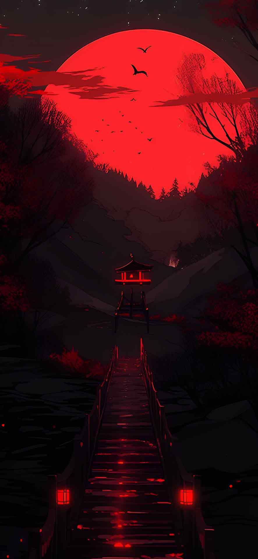 桥和红月亮黑暗壁纸