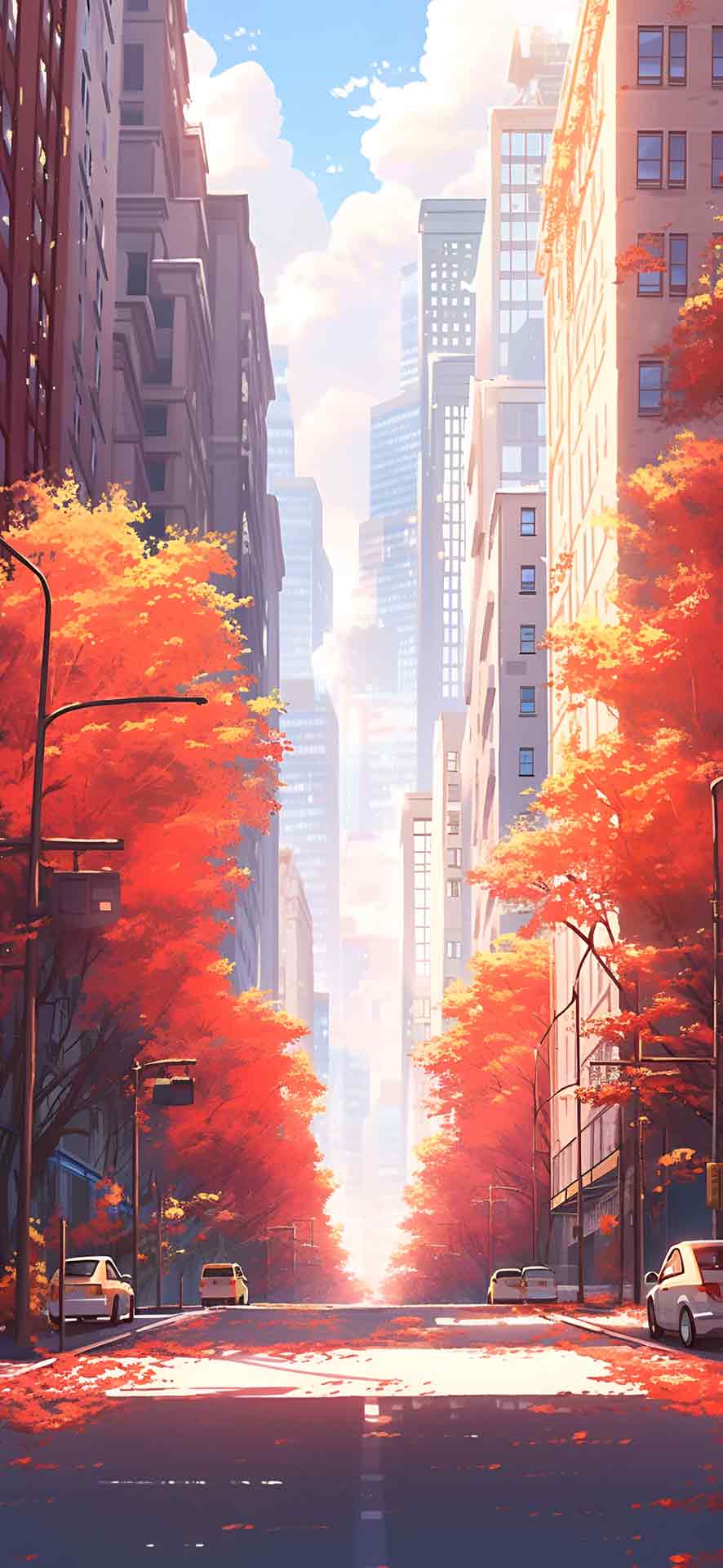 秋天树木壁纸的城市街道