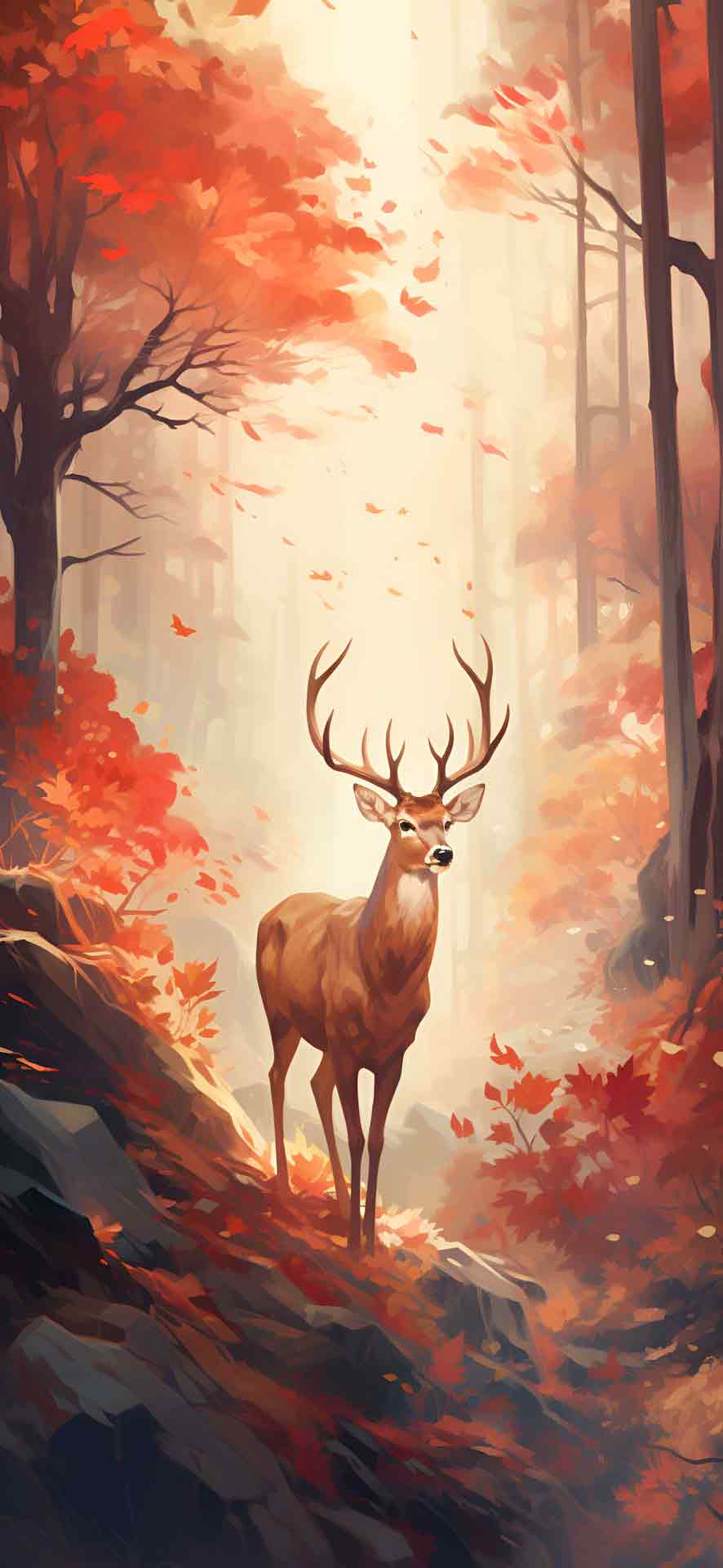 秋季森林和鹿水彩壁纸