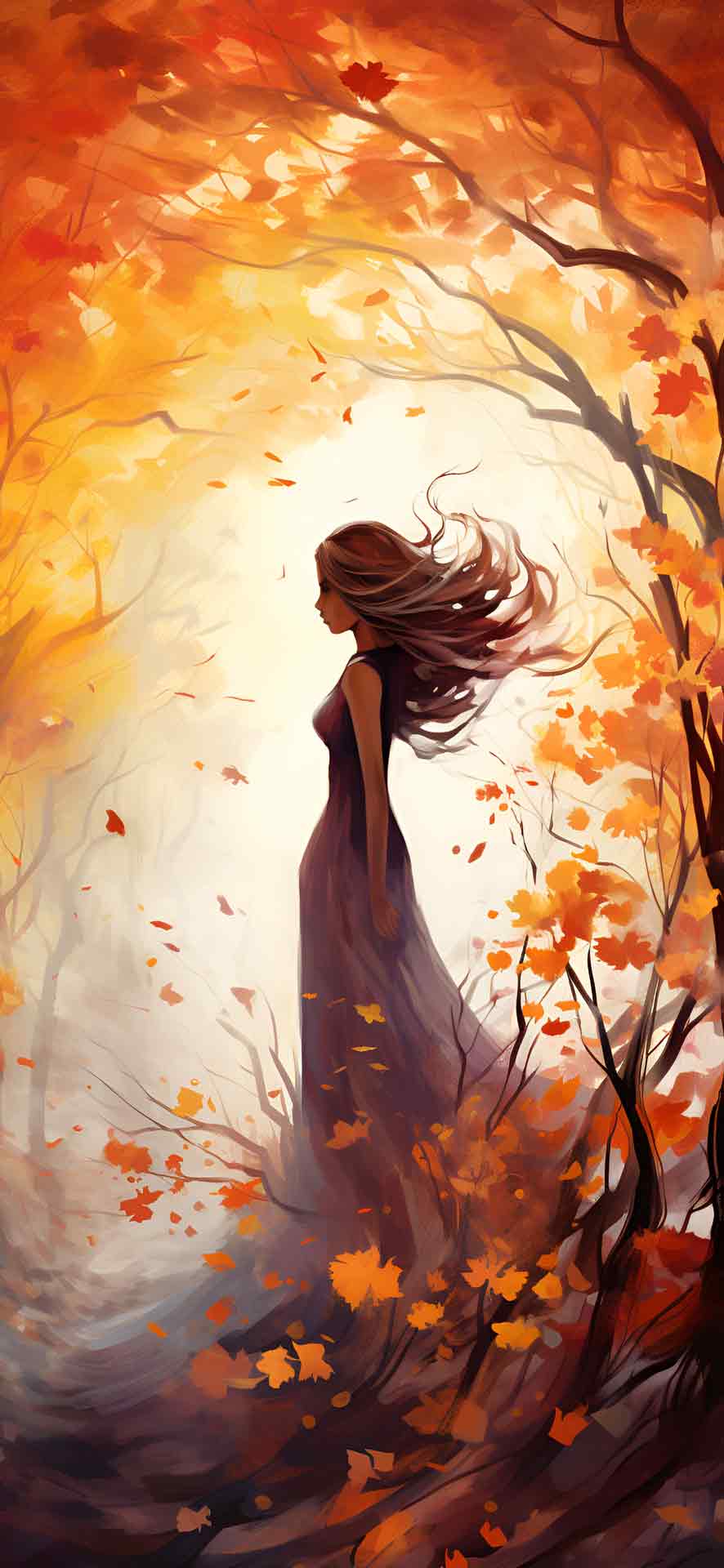 充满活力的秋天森林壁纸中的女孩