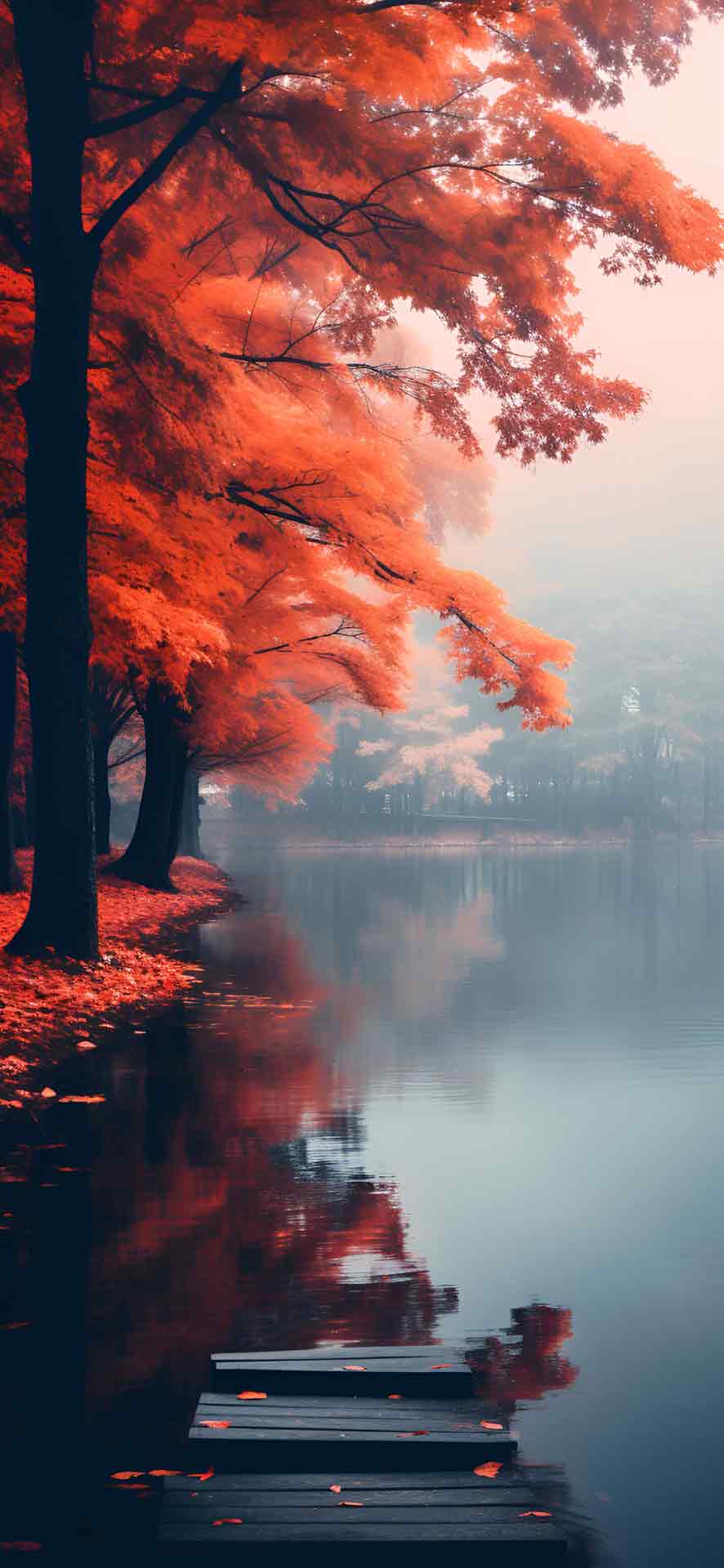湖泊与树木秋季美学壁纸