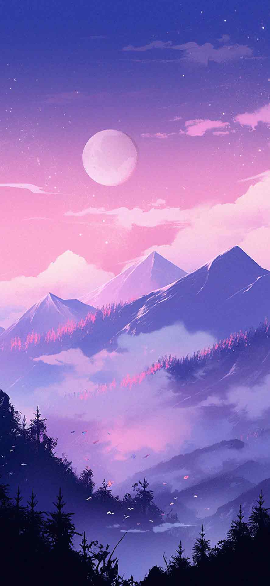 山和月亮紫色壁纸
