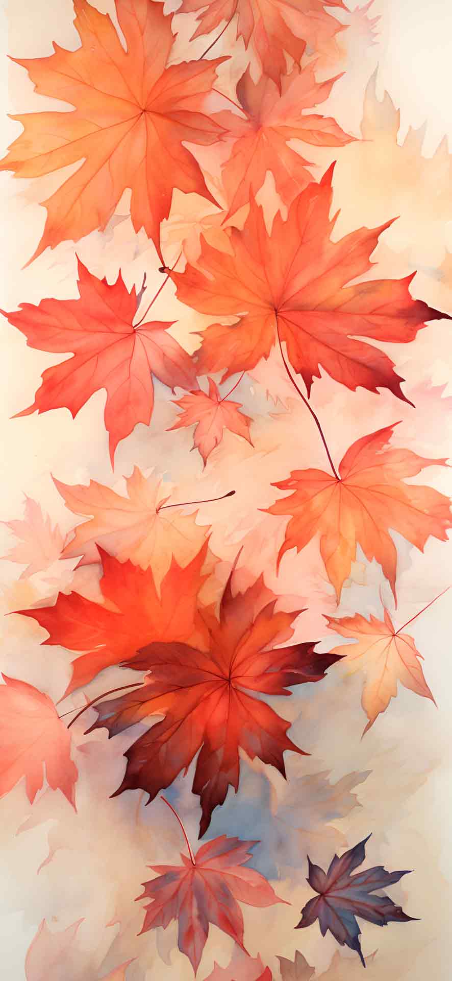 红色秋天的树叶水彩壁纸