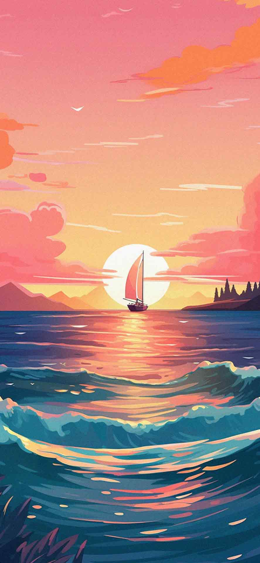 帆船在日落夏季壁纸