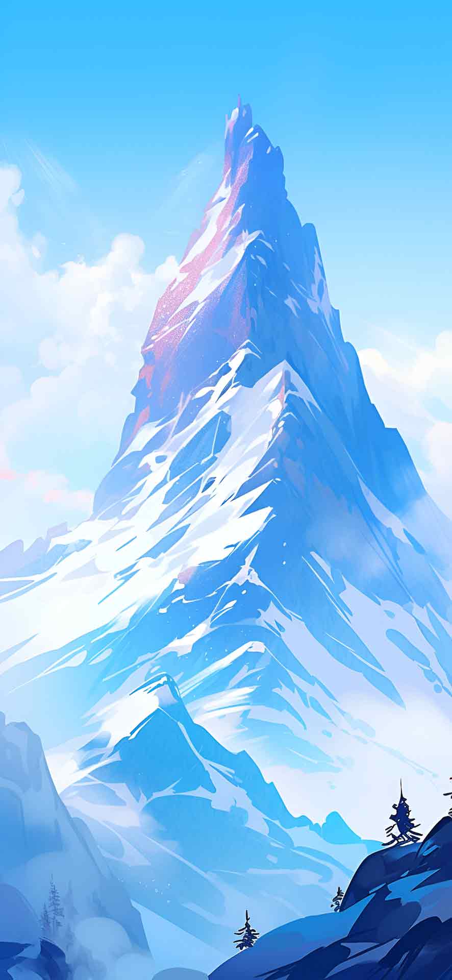 蓝天白雪覆盖的山壁纸