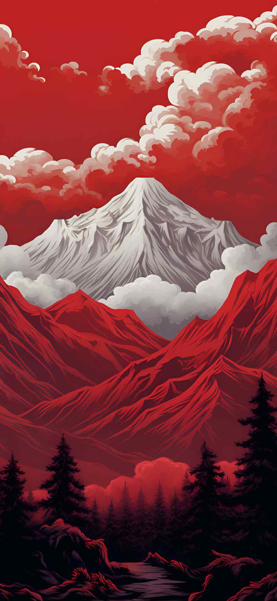 白色和红色山脉独特壁纸